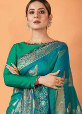 Blue Kanjivaram two tone Silk HandWork Wedding Saree